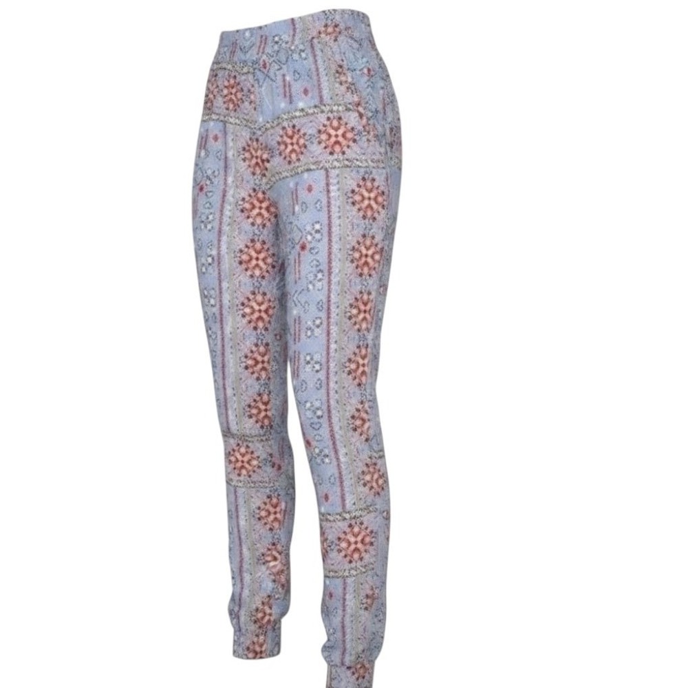 MINKPINK XS Blue Geometric Tribal rayon Boho Viscose lounge beach pants XS‎ NWOT